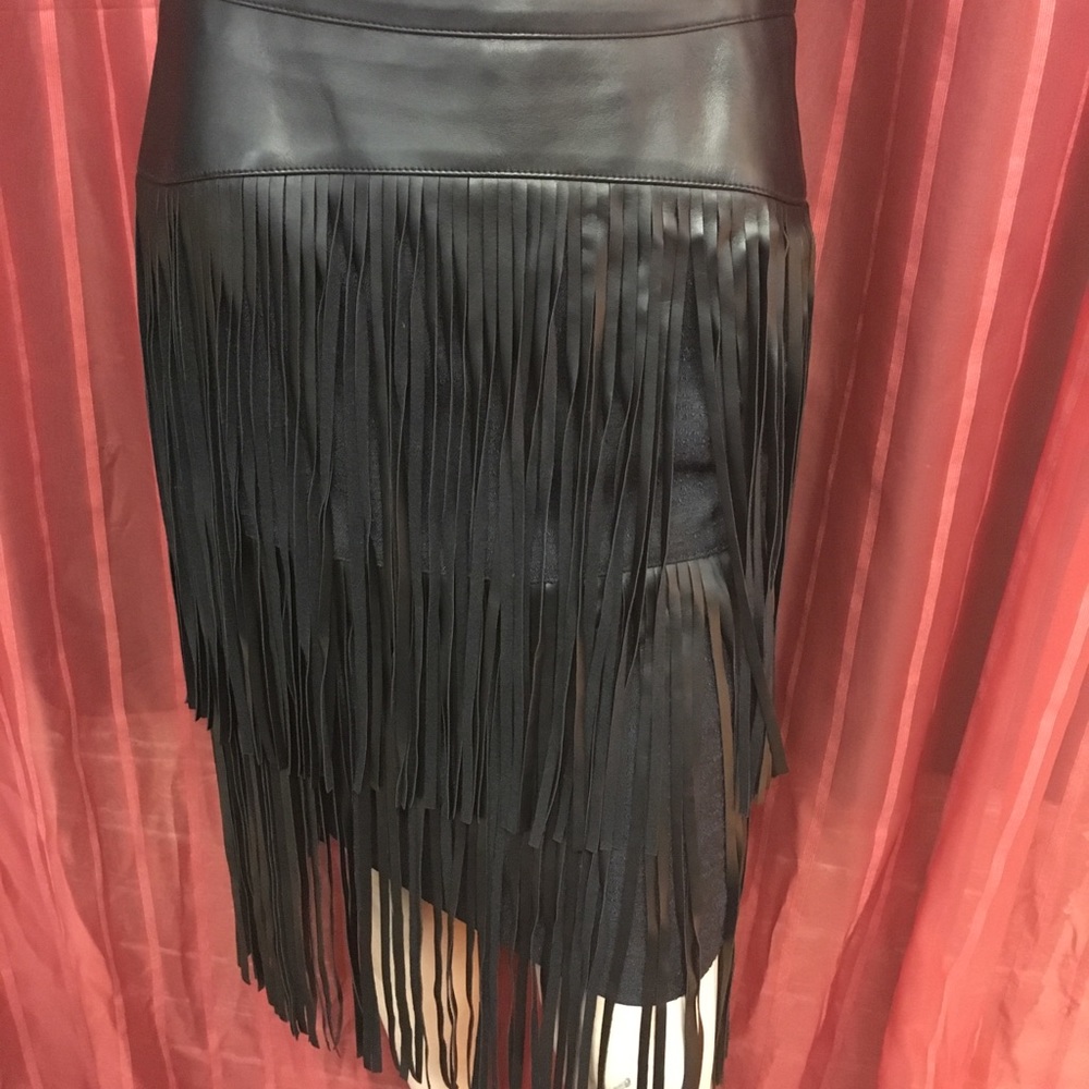 “Leather” fringe skirt